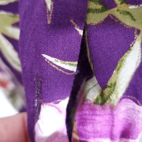 Floral Hawaiian Dress Sz 16 Purple Maxi Long Flowy Strappy Back Button Up - Picture 4 of 6